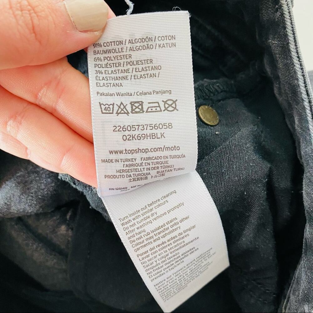 TOPSHOP Moto Washed Black Grey Denim Distressed Ripped High Rise Skinny Jeans 30 - Picture 7 of 12